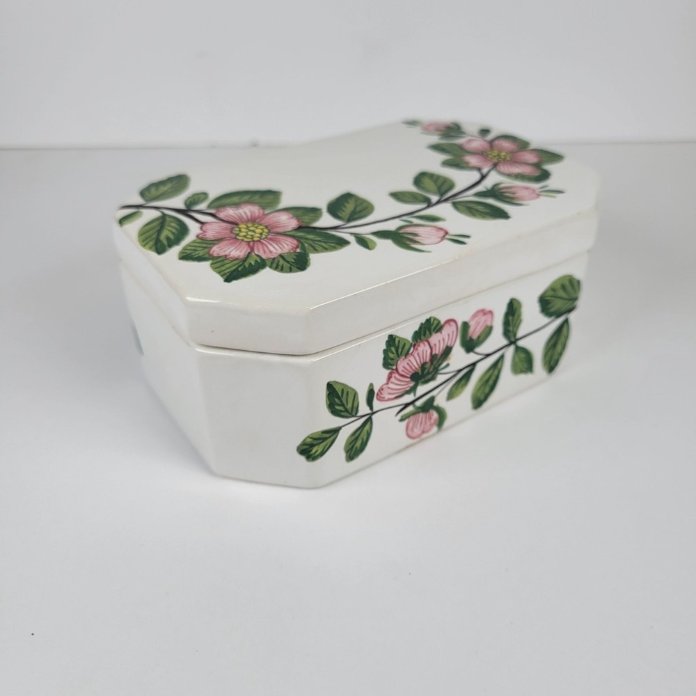 Vtg Costa Italy Jewelry Trinket Box Hand-Painted Ceramic Floral Lidded Signed - Picture 4 of 11